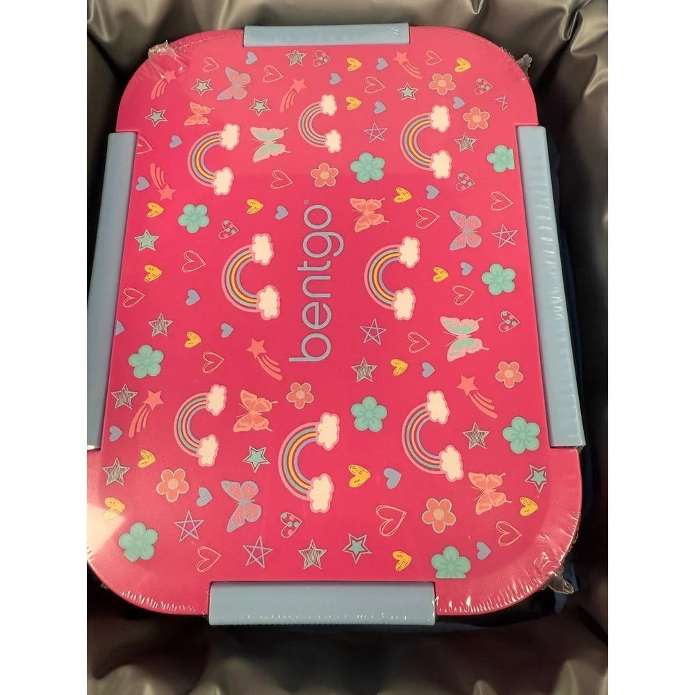 Bentgo Kids Lunch box Set Kids Pink New Rainbow Butterfly Insulated Leak-Proof